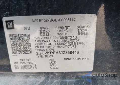 2018 Chevrolet Silverado 1500 1Lt из США, поврежденный, VIN 1GCVKREH8JZ358446